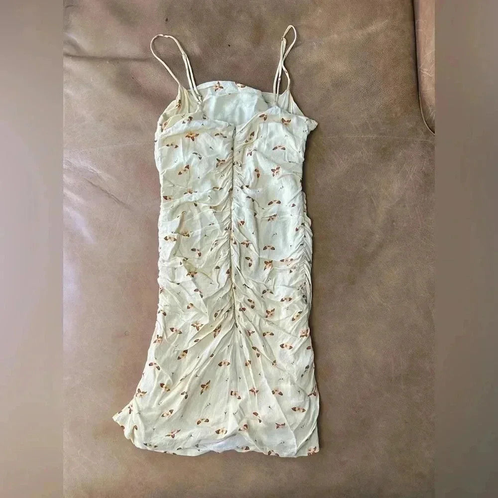We Wore What Women's Medium Yellow Ronnie Sleeveless Mini Dress Ruched Floral Sm - Picture 7 of 11